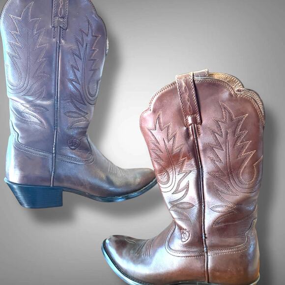 Women's Size 6.5 Ariat Brown Leather Embroidered Western Boots Flawed - Picture 5 of 9